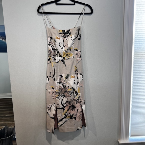 Black Halo  Abstract Floral Halter‎ Pink lining Dress Sz6 - Picture 1 of 4